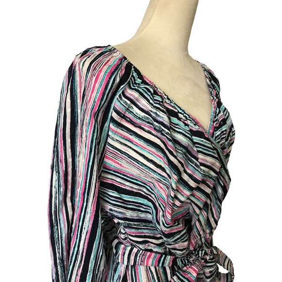 Lane Bryant 22/24 Stripe Overlap Elastic Tie Waist Peplum Cotton Embroidered Top - Picture 5 of 10